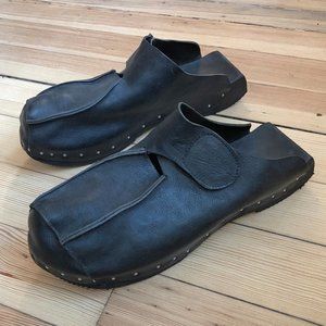 CYDWOQ Tire-M Men's Black Leather Clog US12/Euro46